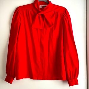 Vintage 70’s Judy Bond red blouse with bow tie